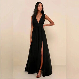 Lulus black heavenly chiffon open slit maxi dress